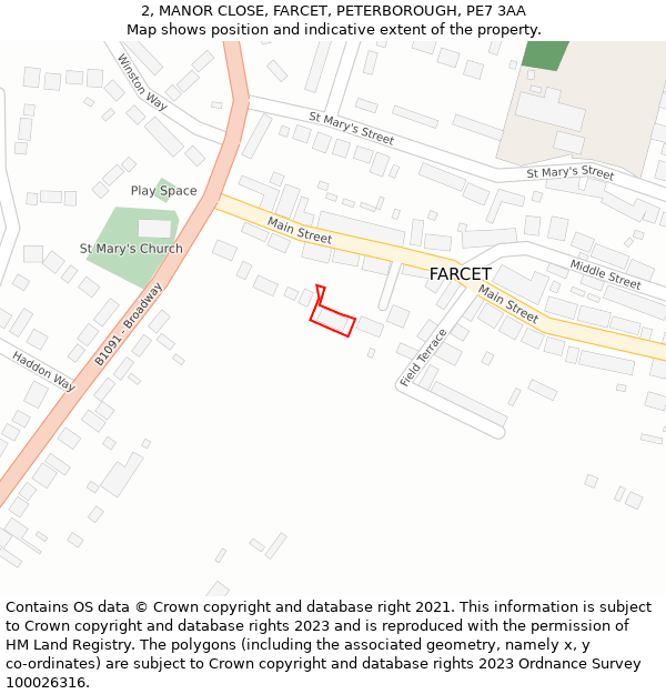 2, MANOR CLOSE, FARCET, PETERBOROUGH, PE7 3AA: Location map and indicative extent of plot