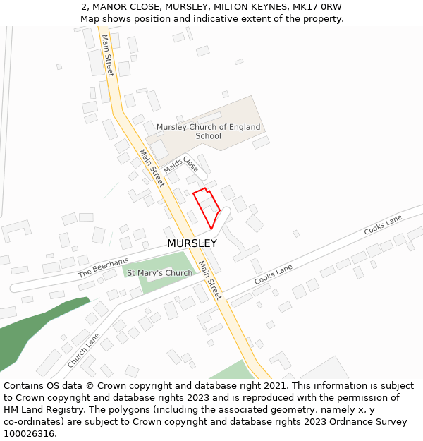 2, MANOR CLOSE, MURSLEY, MILTON KEYNES, MK17 0RW: Location map and indicative extent of plot