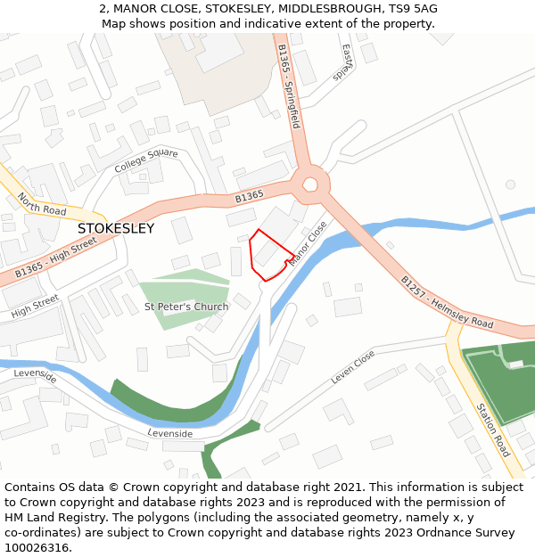 2, MANOR CLOSE, STOKESLEY, MIDDLESBROUGH, TS9 5AG: Location map and indicative extent of plot