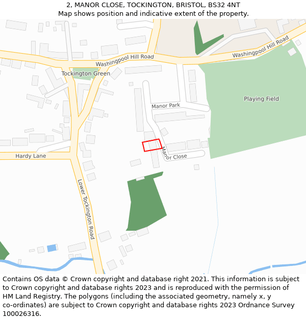 2, MANOR CLOSE, TOCKINGTON, BRISTOL, BS32 4NT: Location map and indicative extent of plot