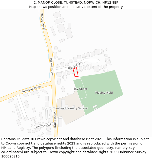 2, MANOR CLOSE, TUNSTEAD, NORWICH, NR12 8EP: Location map and indicative extent of plot