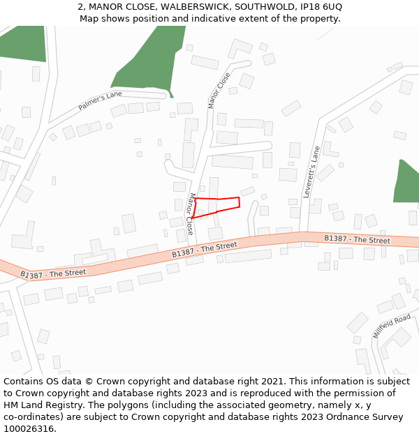 2, MANOR CLOSE, WALBERSWICK, SOUTHWOLD, IP18 6UQ: Location map and indicative extent of plot