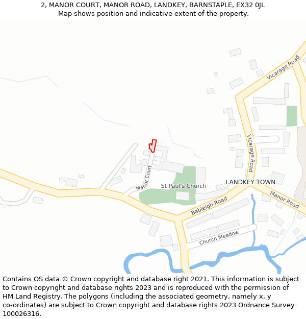 2, MANOR COURT, MANOR ROAD, LANDKEY, BARNSTAPLE, EX32 0JL: Location map and indicative extent of plot