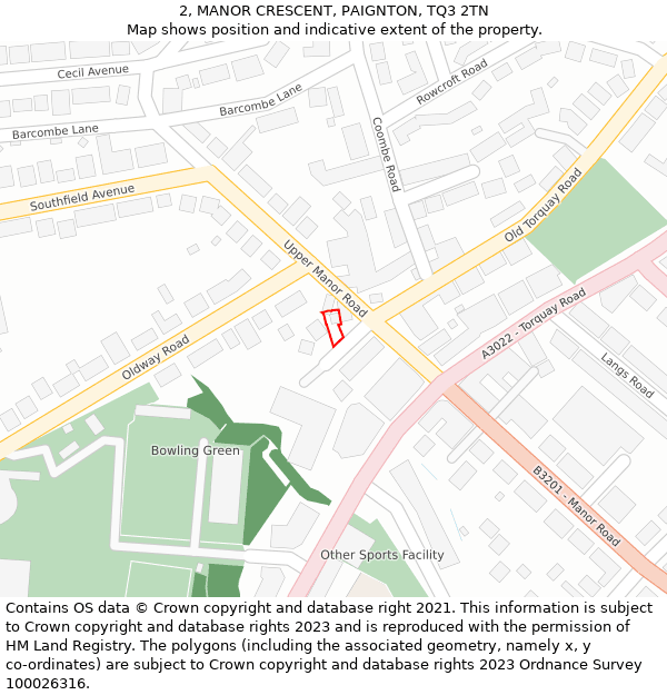 2, MANOR CRESCENT, PAIGNTON, TQ3 2TN: Location map and indicative extent of plot