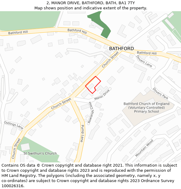 2, MANOR DRIVE, BATHFORD, BATH, BA1 7TY: Location map and indicative extent of plot