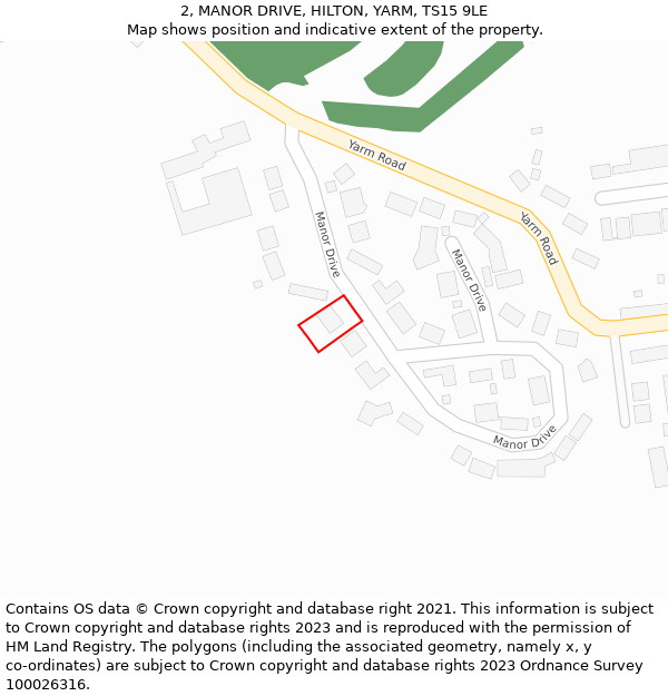 2, MANOR DRIVE, HILTON, YARM, TS15 9LE: Location map and indicative extent of plot