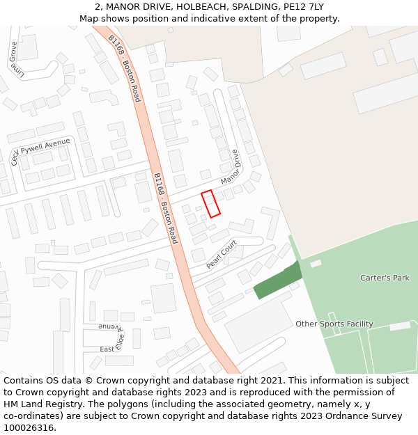 2, MANOR DRIVE, HOLBEACH, SPALDING, PE12 7LY: Location map and indicative extent of plot