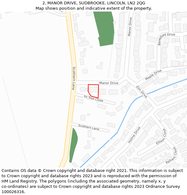 2, MANOR DRIVE, SUDBROOKE, LINCOLN, LN2 2QG: Location map and indicative extent of plot