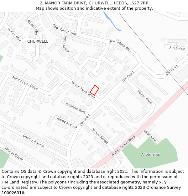 2, MANOR FARM DRIVE, CHURWELL, LEEDS, LS27 7RP: Location map and indicative extent of plot