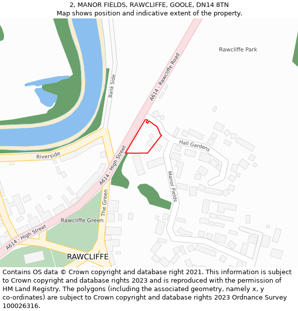 2, MANOR FIELDS, RAWCLIFFE, GOOLE, DN14 8TN: Location map and indicative extent of plot