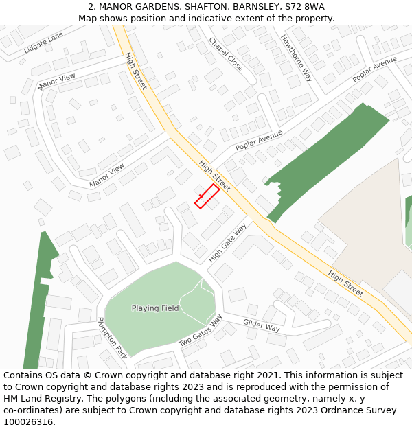 2, MANOR GARDENS, SHAFTON, BARNSLEY, S72 8WA: Location map and indicative extent of plot