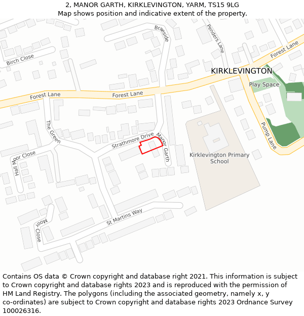 2, MANOR GARTH, KIRKLEVINGTON, YARM, TS15 9LG: Location map and indicative extent of plot