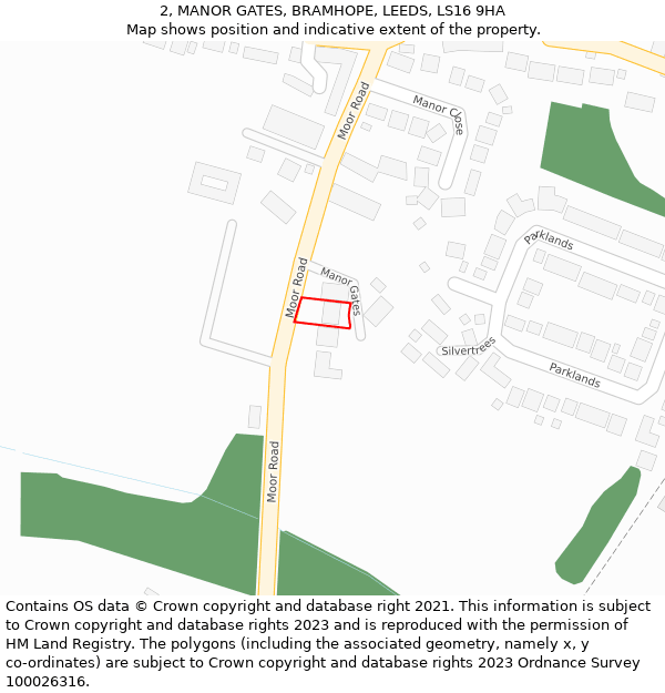2, MANOR GATES, BRAMHOPE, LEEDS, LS16 9HA: Location map and indicative extent of plot