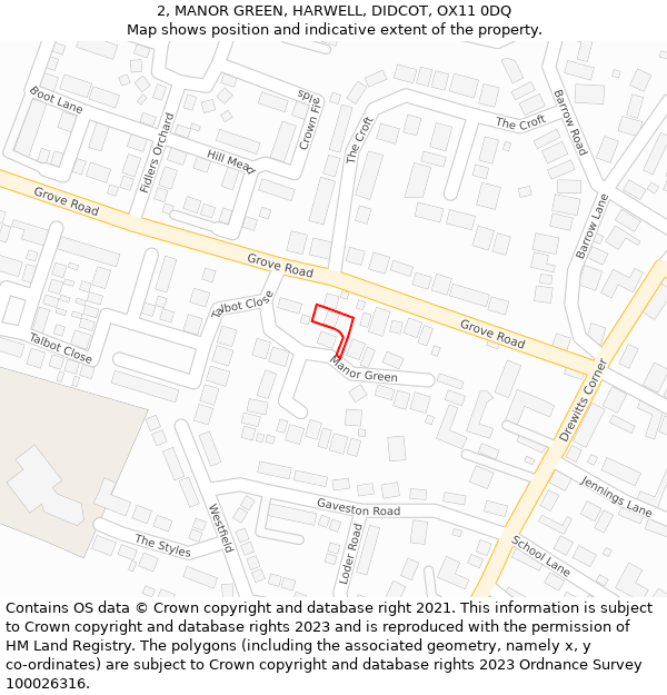 2, MANOR GREEN, HARWELL, DIDCOT, OX11 0DQ: Location map and indicative extent of plot