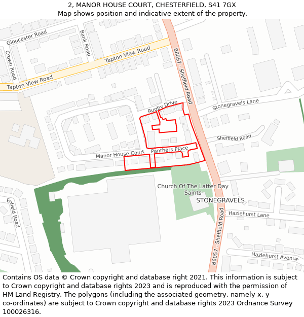 2, MANOR HOUSE COURT, CHESTERFIELD, S41 7GX: Location map and indicative extent of plot