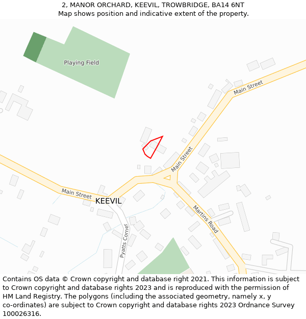 2, MANOR ORCHARD, KEEVIL, TROWBRIDGE, BA14 6NT: Location map and indicative extent of plot