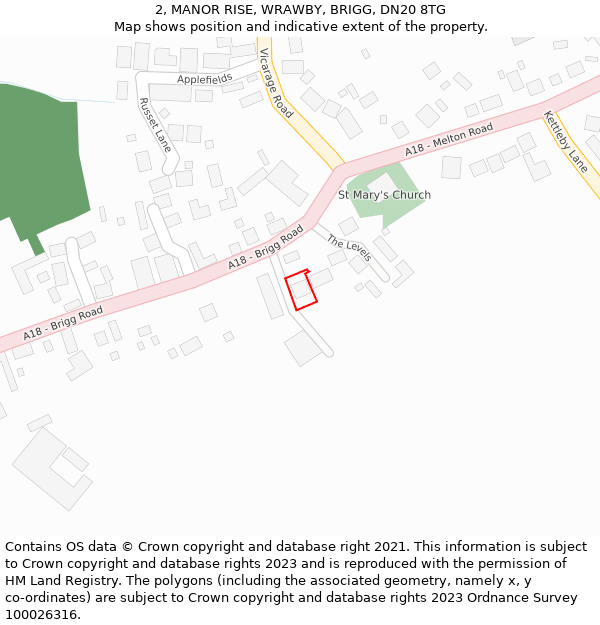 2, MANOR RISE, WRAWBY, BRIGG, DN20 8TG: Location map and indicative extent of plot