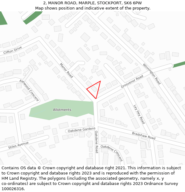 2, MANOR ROAD, MARPLE, STOCKPORT, SK6 6PW: Location map and indicative extent of plot