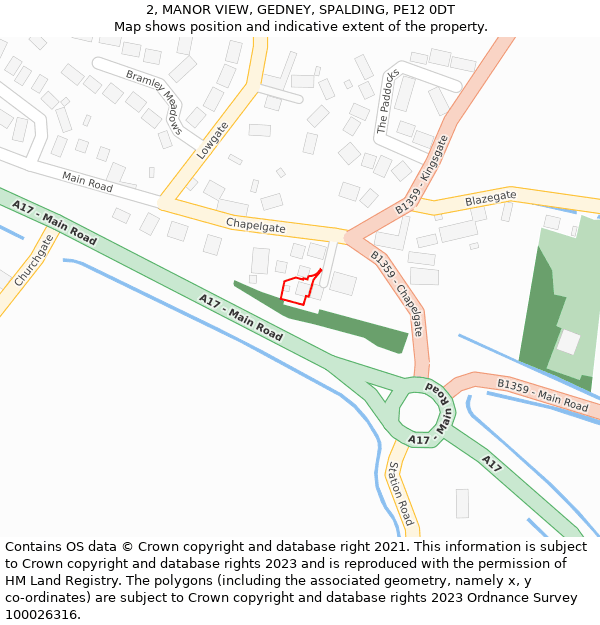 2, MANOR VIEW, GEDNEY, SPALDING, PE12 0DT: Location map and indicative extent of plot