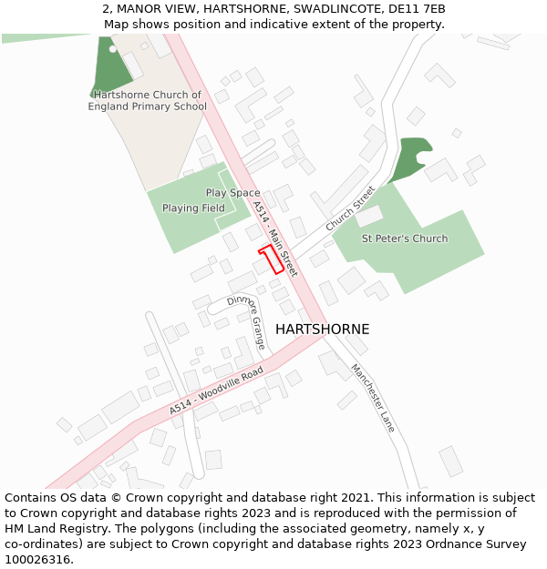 2, MANOR VIEW, HARTSHORNE, SWADLINCOTE, DE11 7EB: Location map and indicative extent of plot