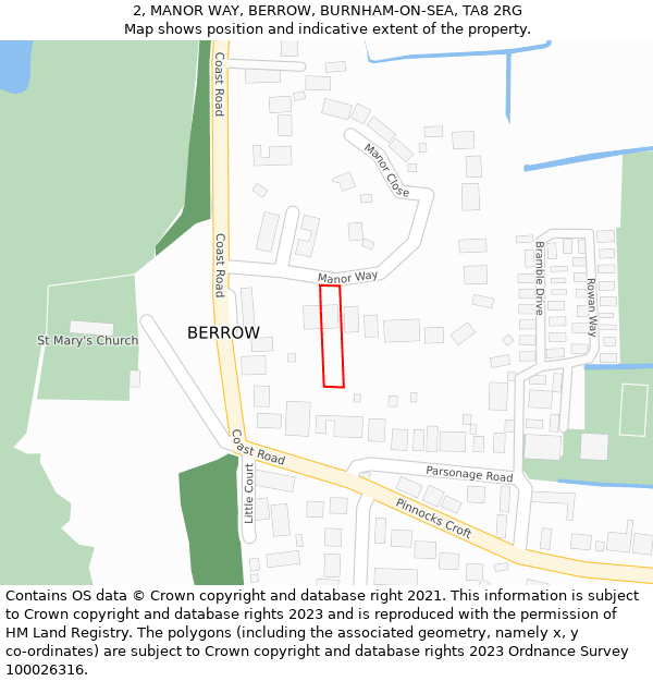 2, MANOR WAY, BERROW, BURNHAM-ON-SEA, TA8 2RG: Location map and indicative extent of plot