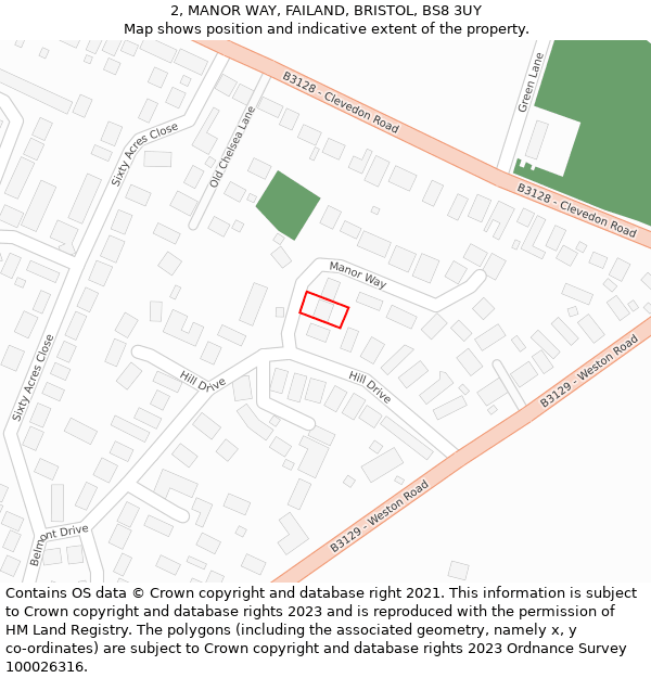 2, MANOR WAY, FAILAND, BRISTOL, BS8 3UY: Location map and indicative extent of plot