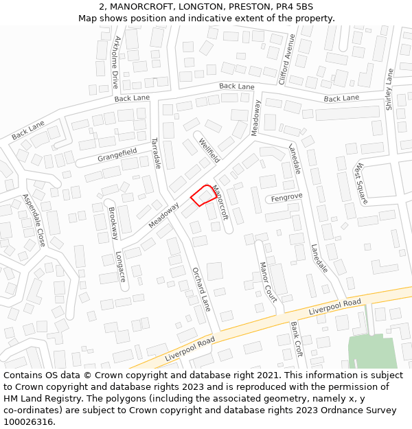 2, MANORCROFT, LONGTON, PRESTON, PR4 5BS: Location map and indicative extent of plot