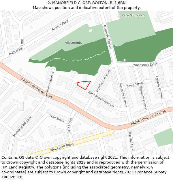 2, MANORFIELD CLOSE, BOLTON, BL1 6BN: Location map and indicative extent of plot