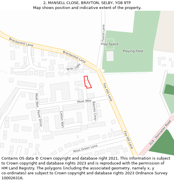 2, MANSELL CLOSE, BRAYTON, SELBY, YO8 9TP: Location map and indicative extent of plot