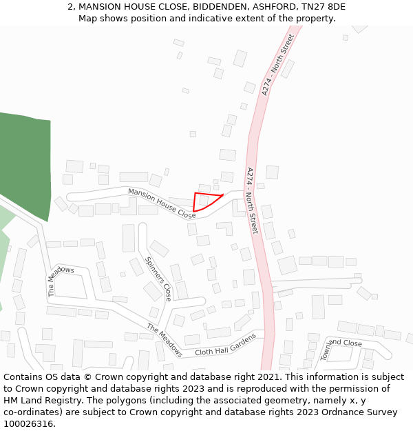 2, MANSION HOUSE CLOSE, BIDDENDEN, ASHFORD, TN27 8DE: Location map and indicative extent of plot