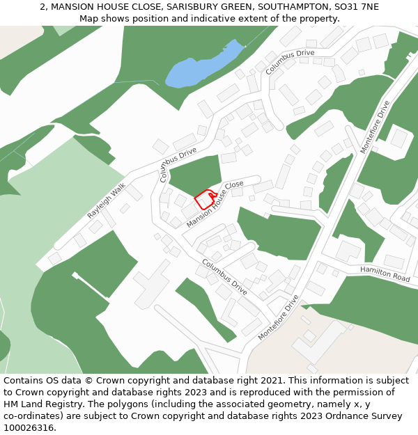 2, MANSION HOUSE CLOSE, SARISBURY GREEN, SOUTHAMPTON, SO31 7NE: Location map and indicative extent of plot