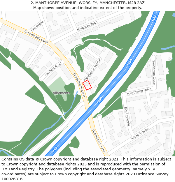 2, MANTHORPE AVENUE, WORSLEY, MANCHESTER, M28 2AZ: Location map and indicative extent of plot