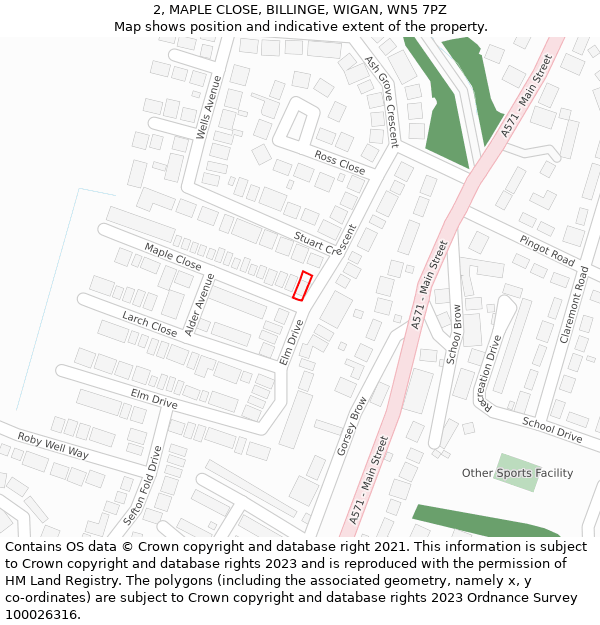 2, MAPLE CLOSE, BILLINGE, WIGAN, WN5 7PZ: Location map and indicative extent of plot