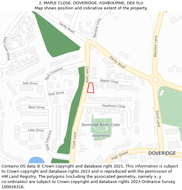 2, MAPLE CLOSE, DOVERIDGE, ASHBOURNE, DE6 5LU: Location map and indicative extent of plot