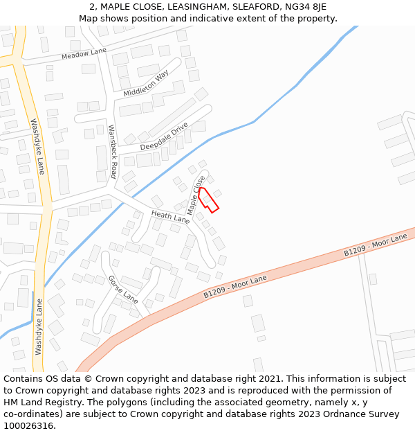 2, MAPLE CLOSE, LEASINGHAM, SLEAFORD, NG34 8JE: Location map and indicative extent of plot