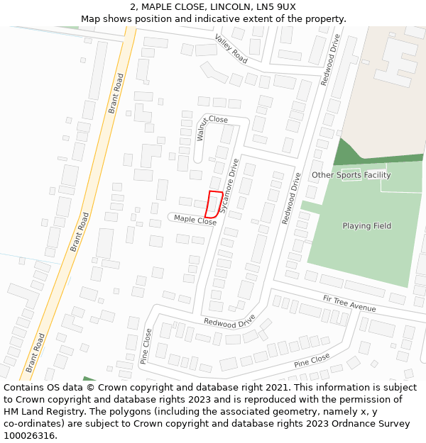 2, MAPLE CLOSE, LINCOLN, LN5 9UX: Location map and indicative extent of plot