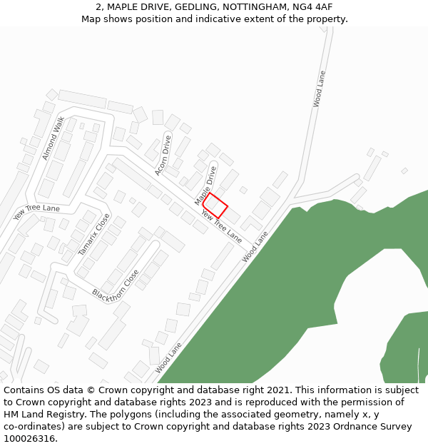 2, MAPLE DRIVE, GEDLING, NOTTINGHAM, NG4 4AF: Location map and indicative extent of plot