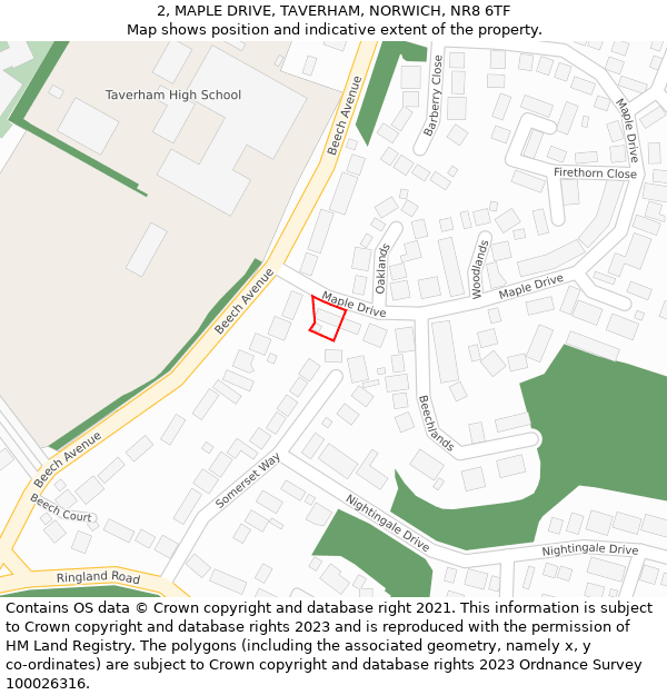 2, MAPLE DRIVE, TAVERHAM, NORWICH, NR8 6TF: Location map and indicative extent of plot