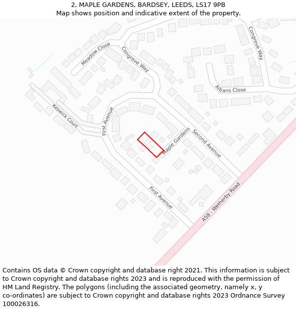 2, MAPLE GARDENS, BARDSEY, LEEDS, LS17 9PB: Location map and indicative extent of plot