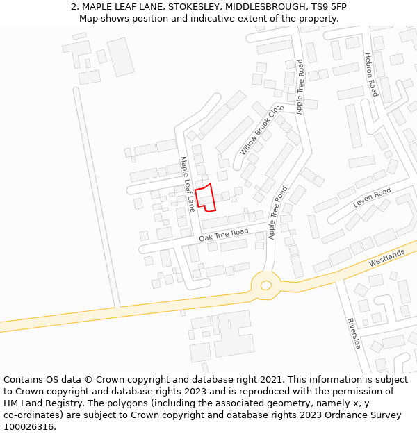 2, MAPLE LEAF LANE, STOKESLEY, MIDDLESBROUGH, TS9 5FP: Location map and indicative extent of plot