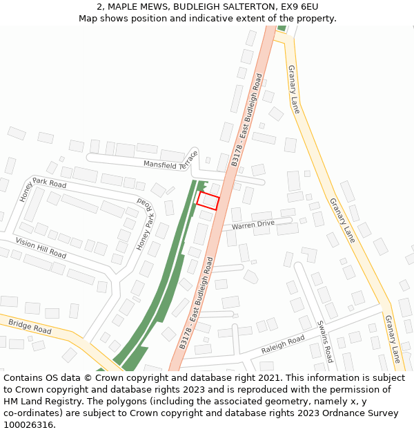 2, MAPLE MEWS, BUDLEIGH SALTERTON, EX9 6EU: Location map and indicative extent of plot