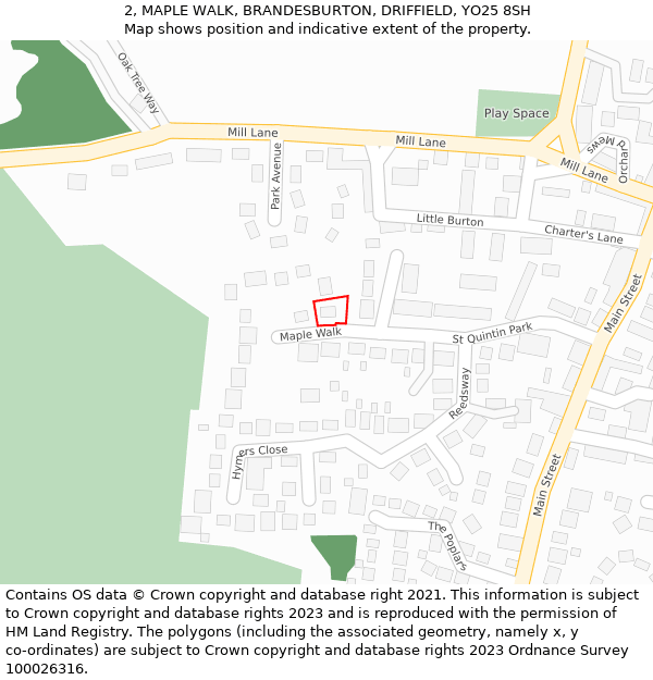 2, MAPLE WALK, BRANDESBURTON, DRIFFIELD, YO25 8SH: Location map and indicative extent of plot