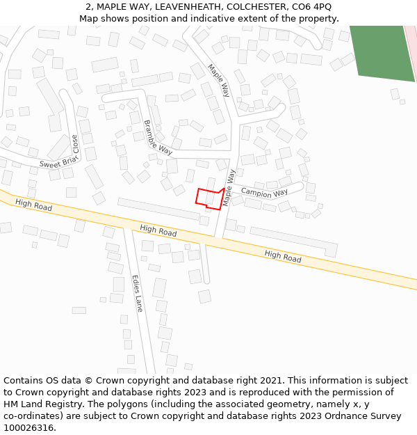 2, MAPLE WAY, LEAVENHEATH, COLCHESTER, CO6 4PQ: Location map and indicative extent of plot