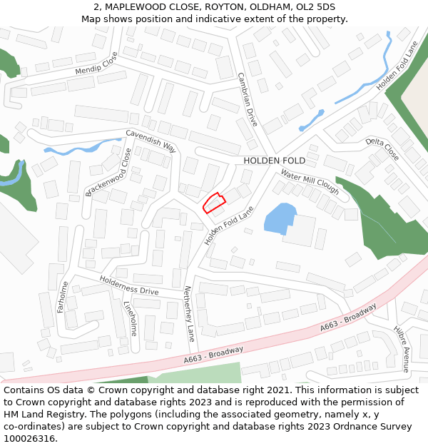 2, MAPLEWOOD CLOSE, ROYTON, OLDHAM, OL2 5DS: Location map and indicative extent of plot