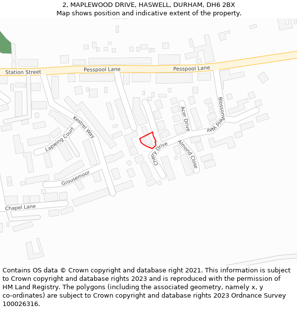 2, MAPLEWOOD DRIVE, HASWELL, DURHAM, DH6 2BX: Location map and indicative extent of plot