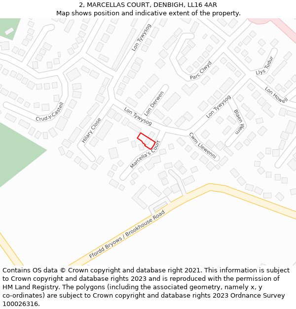 2, MARCELLAS COURT, DENBIGH, LL16 4AR: Location map and indicative extent of plot