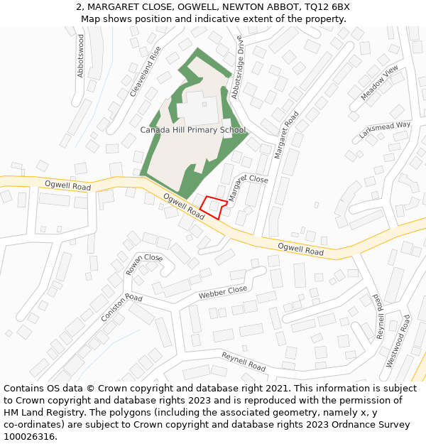 2, MARGARET CLOSE, OGWELL, NEWTON ABBOT, TQ12 6BX: Location map and indicative extent of plot