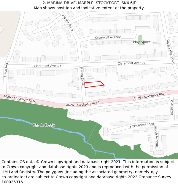 2, MARINA DRIVE, MARPLE, STOCKPORT, SK6 6JF: Location map and indicative extent of plot