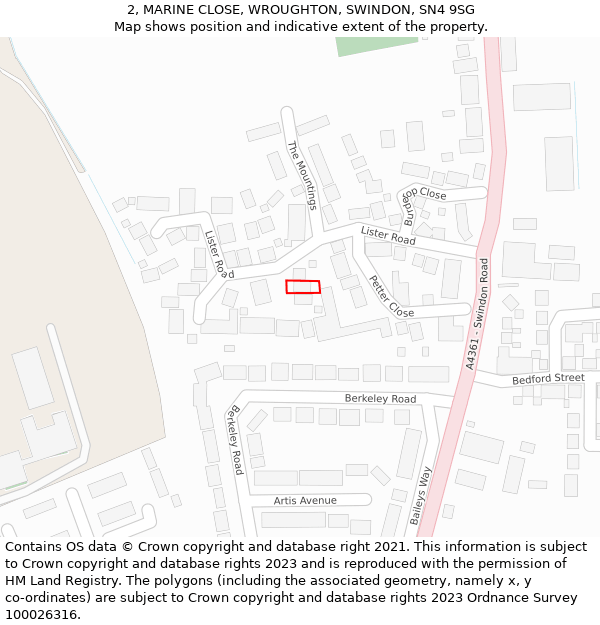 2, MARINE CLOSE, WROUGHTON, SWINDON, SN4 9SG: Location map and indicative extent of plot