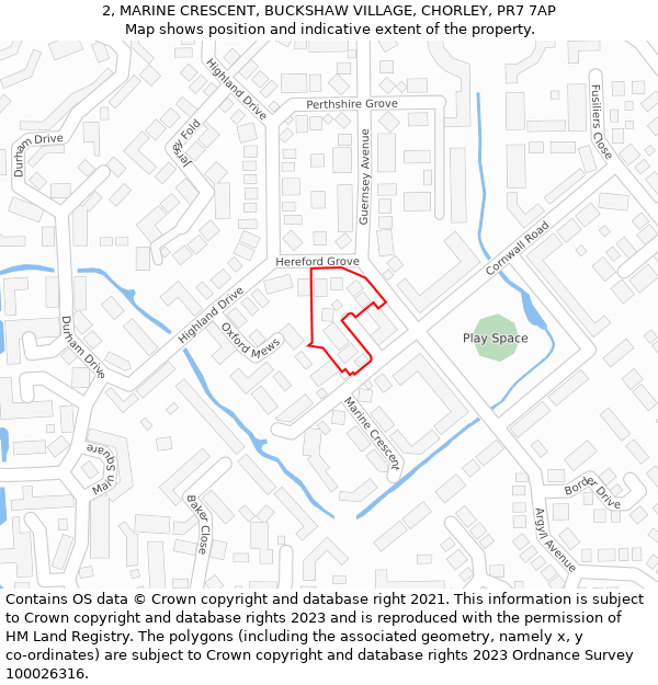 2, MARINE CRESCENT, BUCKSHAW VILLAGE, CHORLEY, PR7 7AP: Location map and indicative extent of plot